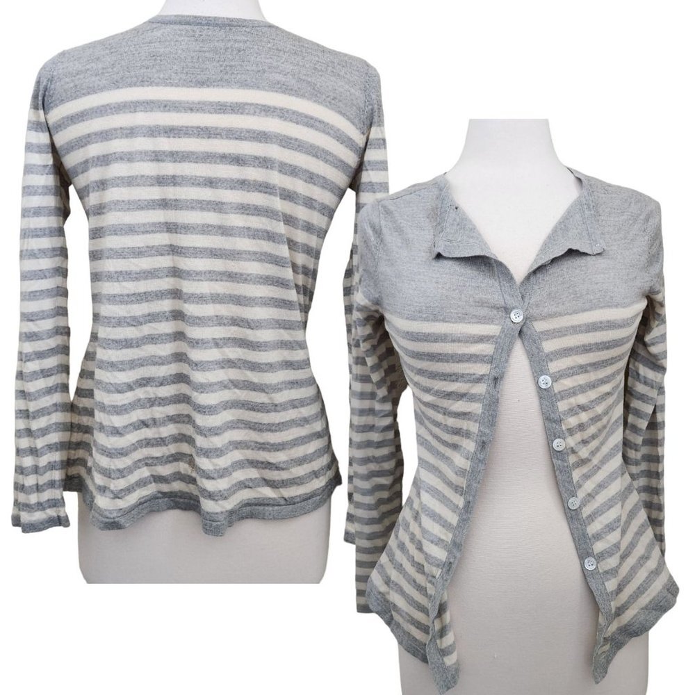 J McLaughlin 100% Merino Wool Button Front Long Sleeve Cardigan Size Small Gray